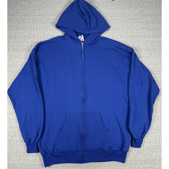 Vintage 90s Jerzees Blue Full Zip Hoodie Sweatshirt Size 3XL Made in USA - Picture 1 of 11